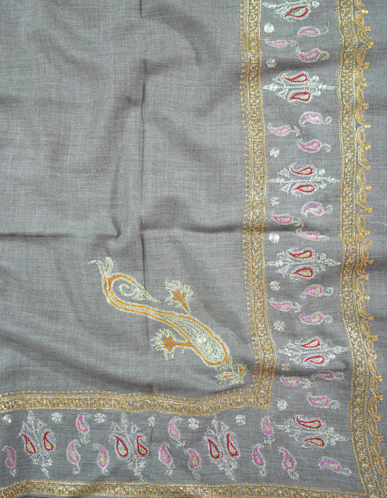 natural tilla embroidery pashmina shawl 9029