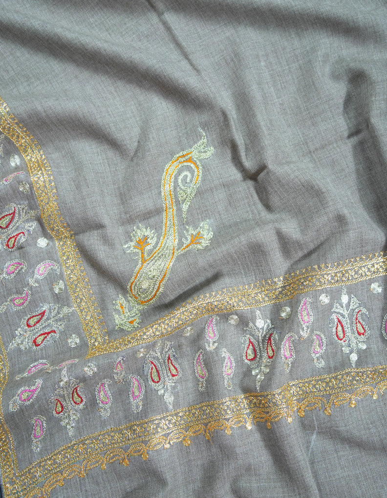 natural tilla embroidery pashmina shawl 9029