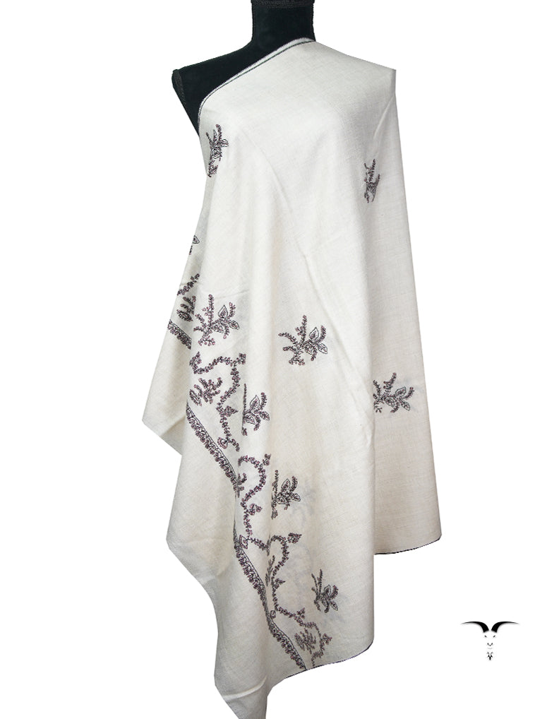 pearl white butis embroidery pashmina shawl 9031