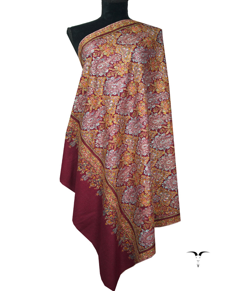 mahogany jamma embroidery pashmina shawl 9034