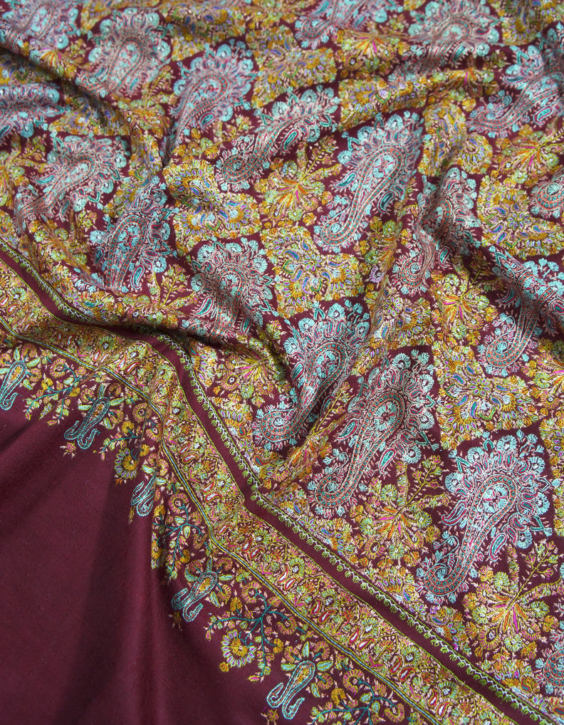 mahogany jamma embroidery pashmina shawl 9034