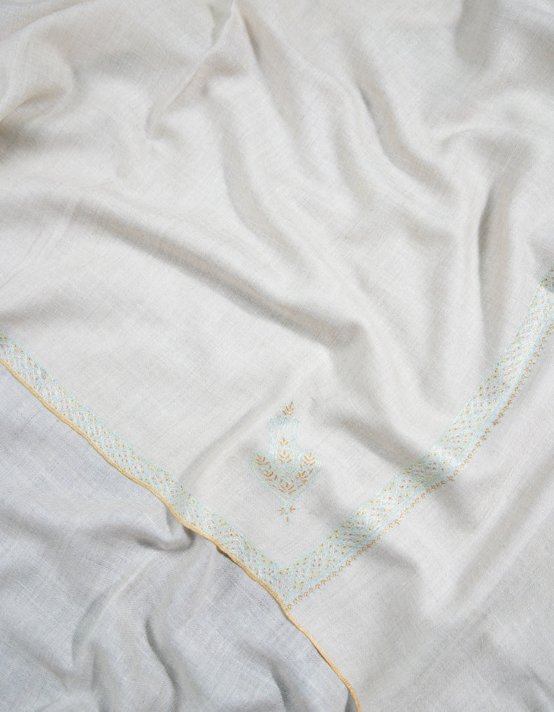 pure white embroidery pashmina shawl 9045