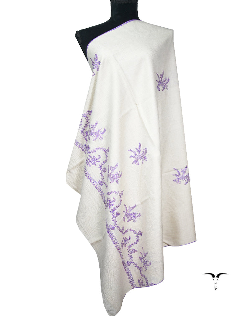 white butis embroidery pashmina shawl 9046