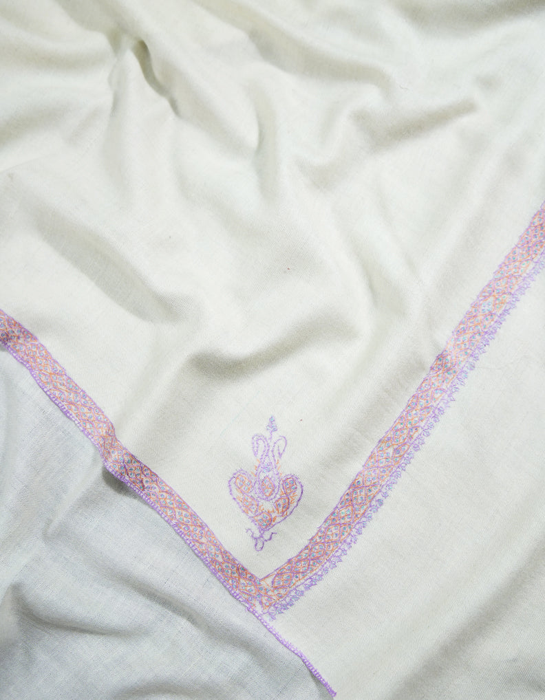 snow white embroidery pashmina shawl 9047