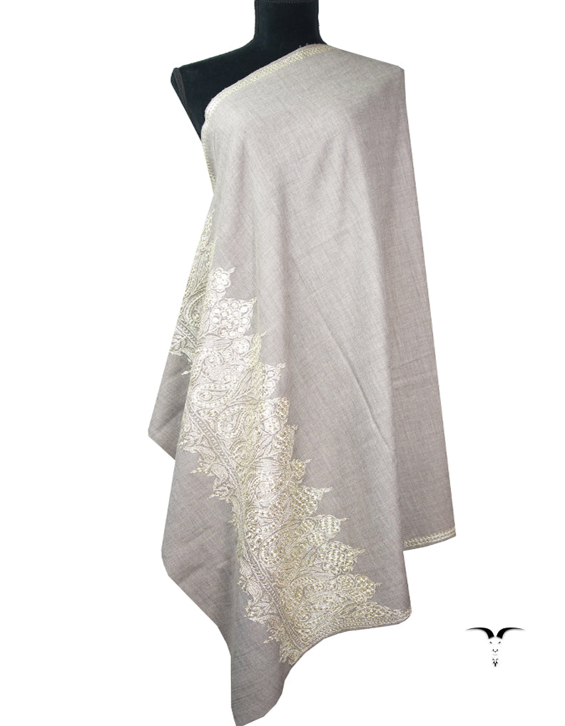 light natural tilla embroidery pashmina shawl 9055