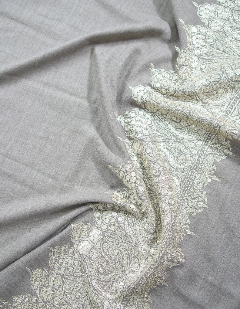 light natural tilla embroidery pashmina shawl 9055