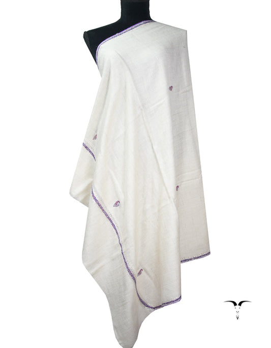 pure white butis embroidery pashmina shawl 9057