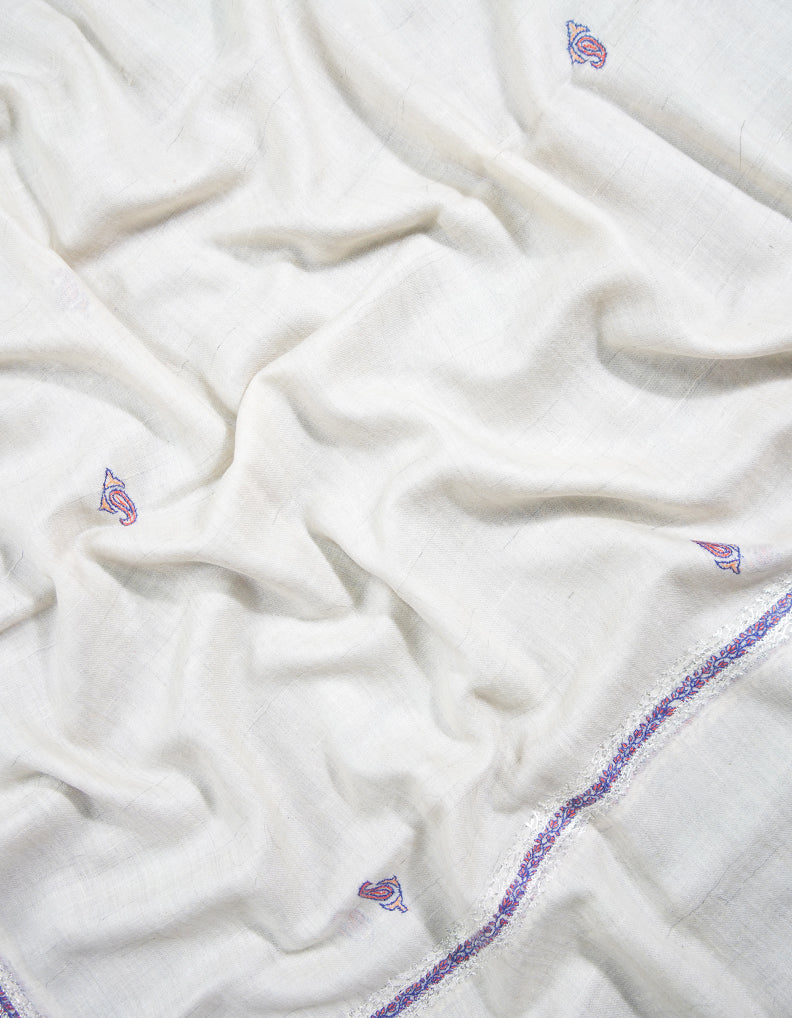 pure white butis embroidery pashmina shawl 9057