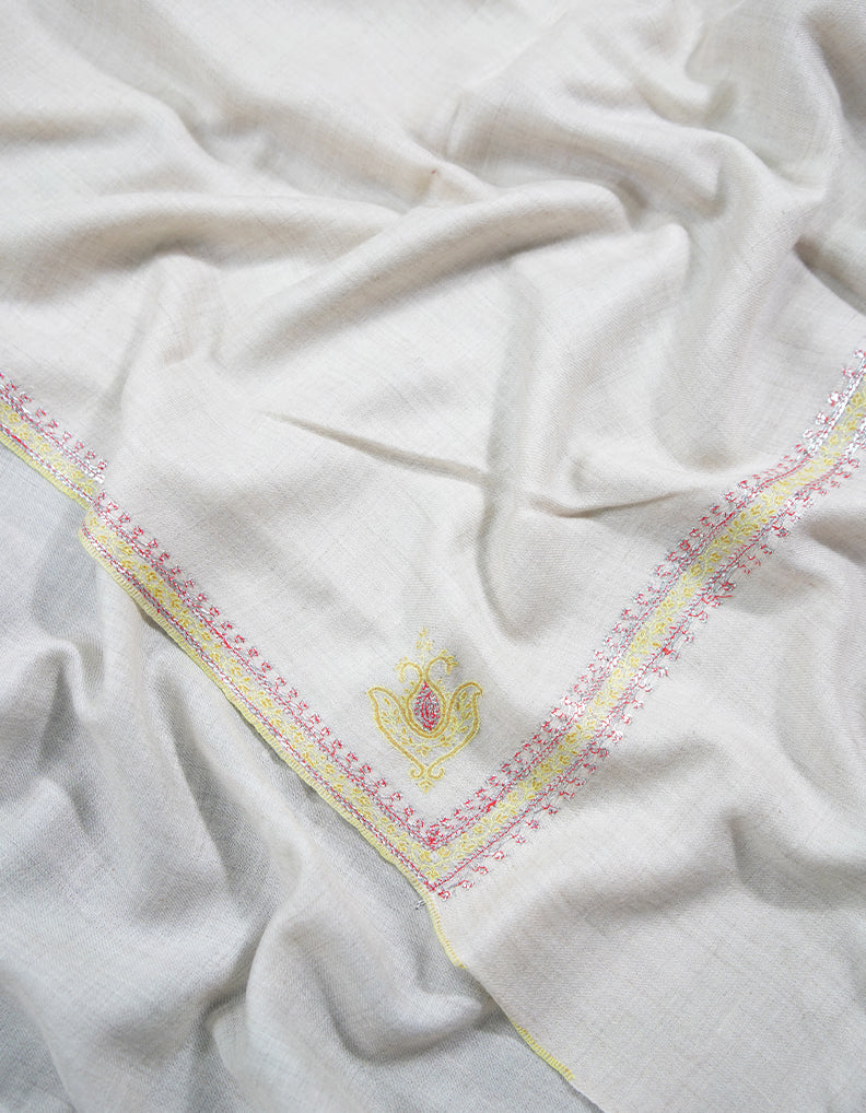 pearl white tilla embroidery pashmina shawl 9059