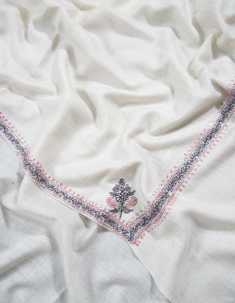 snow white tilla embroidery pashmina shawl 9060