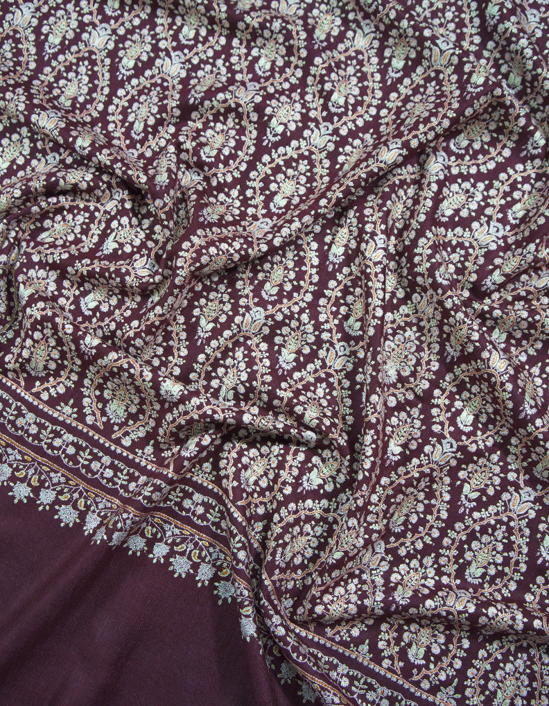 mahogany GI jamma embroidery pashmina shawl 9062