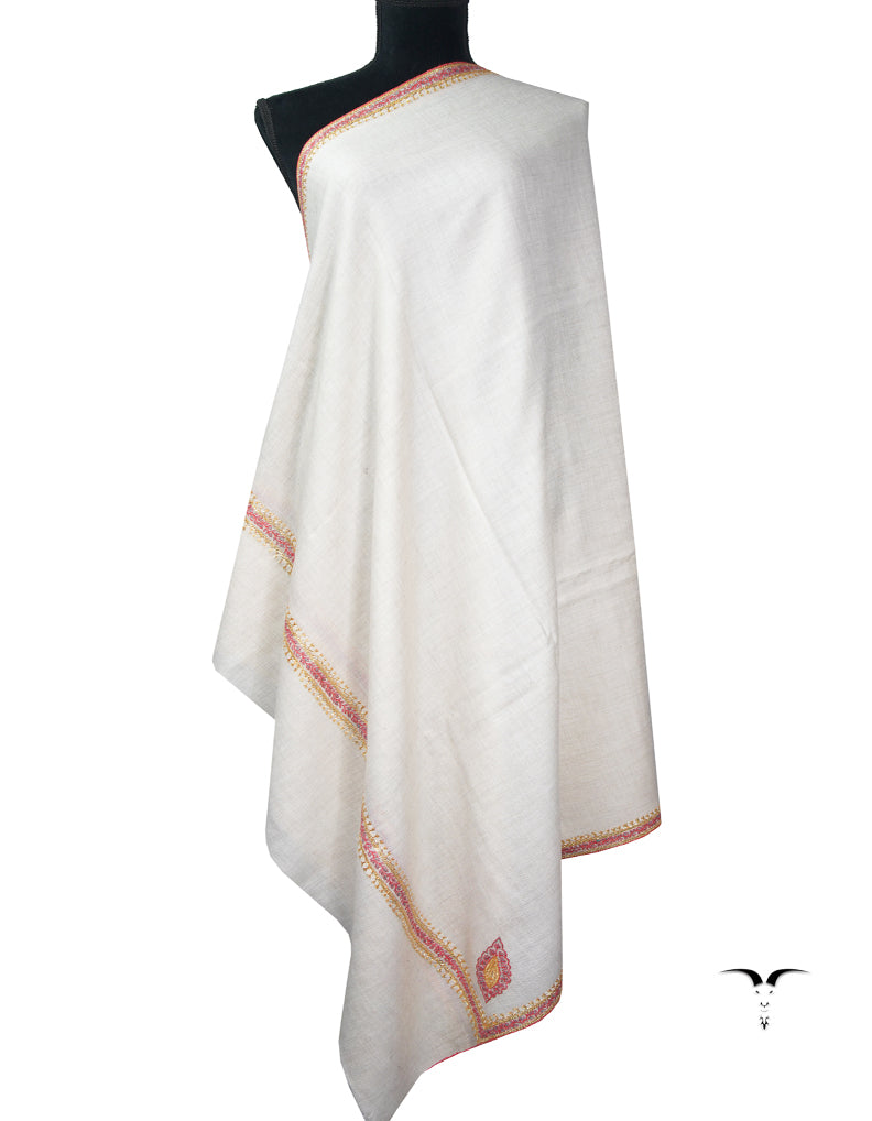 white tilla embroidery pashmina shawl 9063