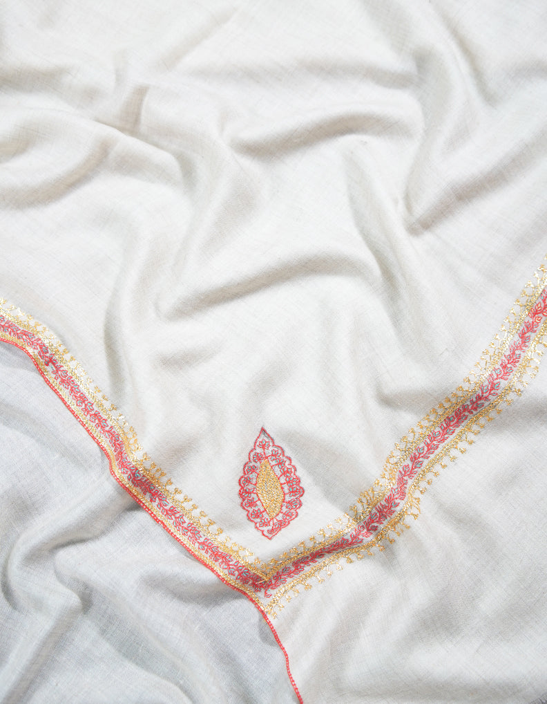 white tilla embroidery pashmina shawl 9063