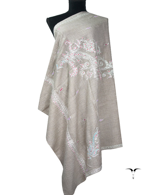 light natural tilla embroidery pashmina shawl 9064