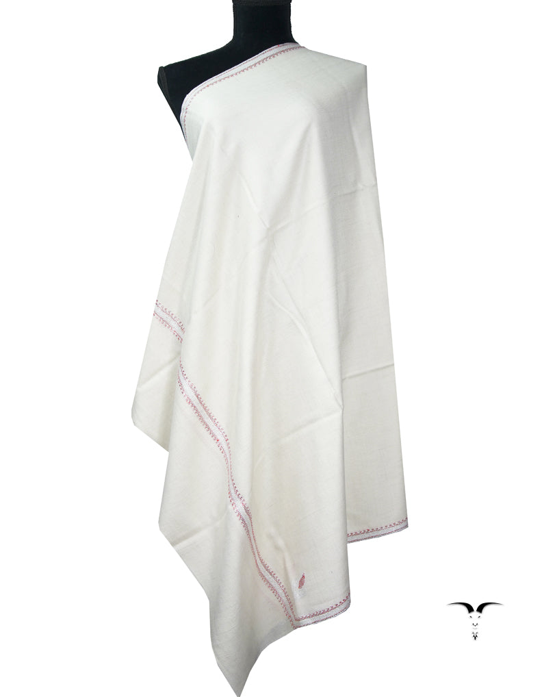 pure white tilla embroidery pashmina shawl 9066