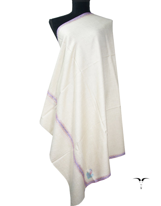 pure white tilla embroidery pashmina shawl 9068