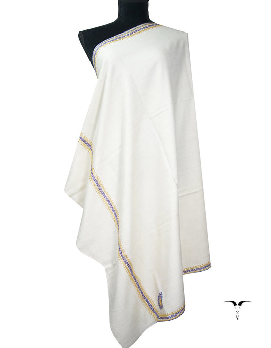 pure white tilla embroidery pashmina shawl 9070