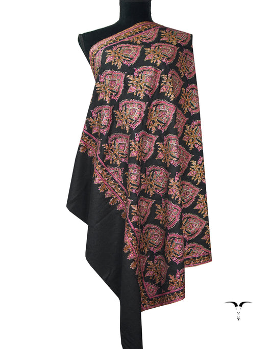 black butis jamma silk embroidery pashmina shawl 9071