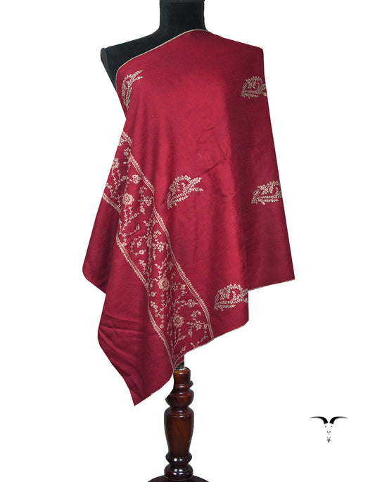 carmine maroon butis embroidery pashmina stole 9074