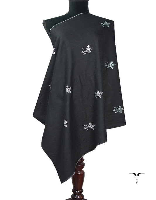 jet black butis embroidery pashmina stole 9083