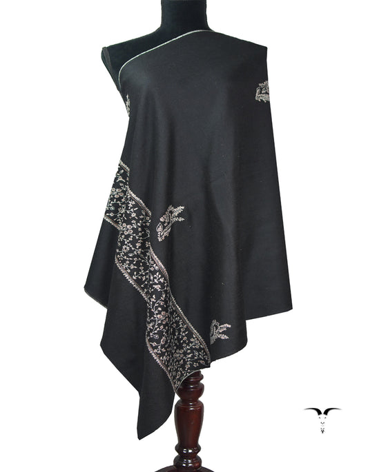 deep black butis embroidery pashmina stole 9085