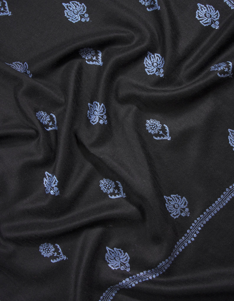 jet black butis embroidery pashmina stole 9087