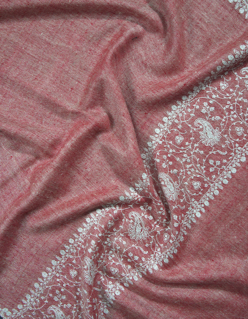 raspberry red embroidery pashmina stole 9091