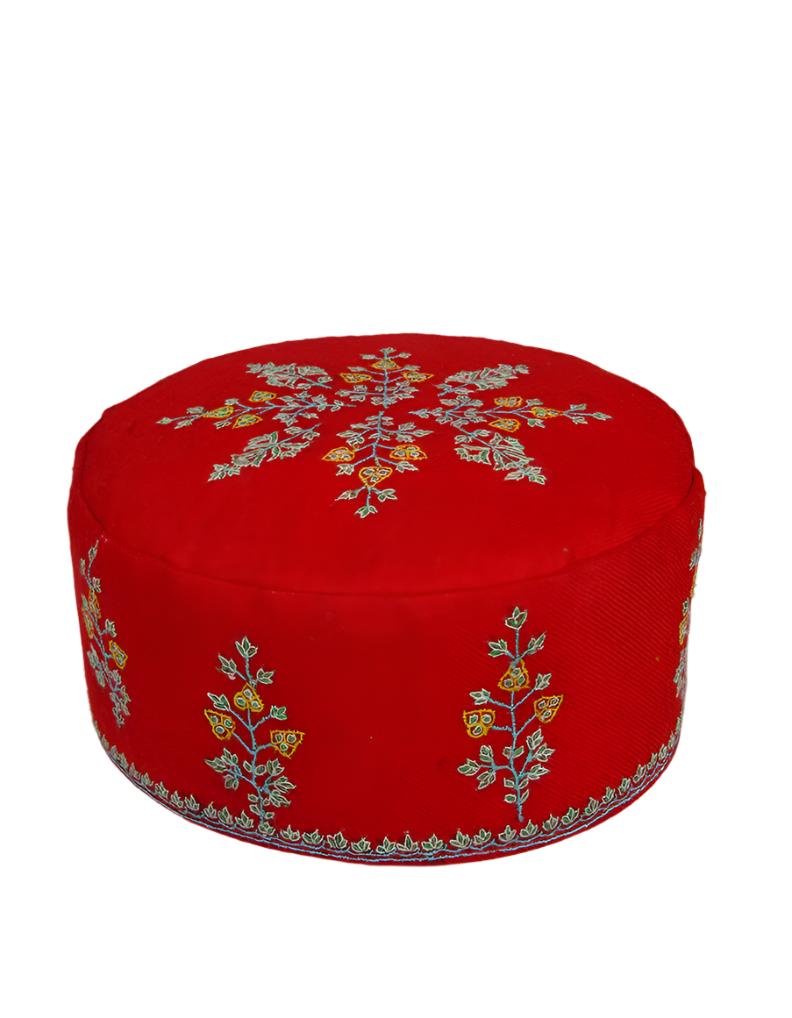 blood-red handwork sozni pashmina cap TP-0004