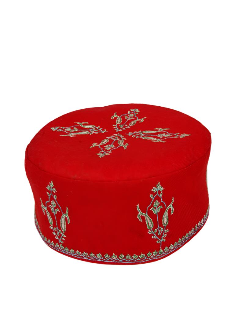 red handwork sozni pashmina cap TP-0013